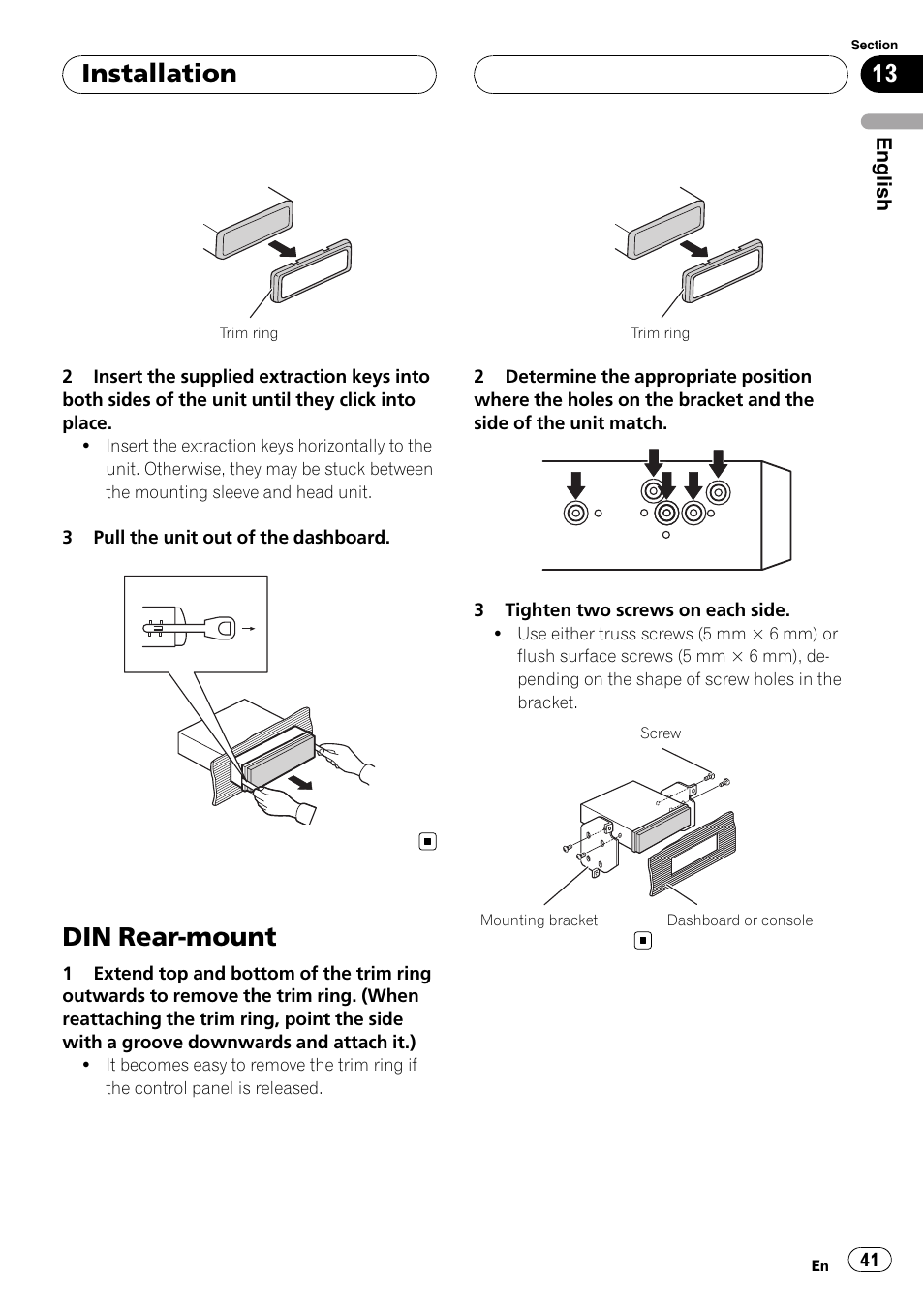 Din rear-mount, Installation | Pioneer DVH-3950MP User Manual | Page 41 / 154