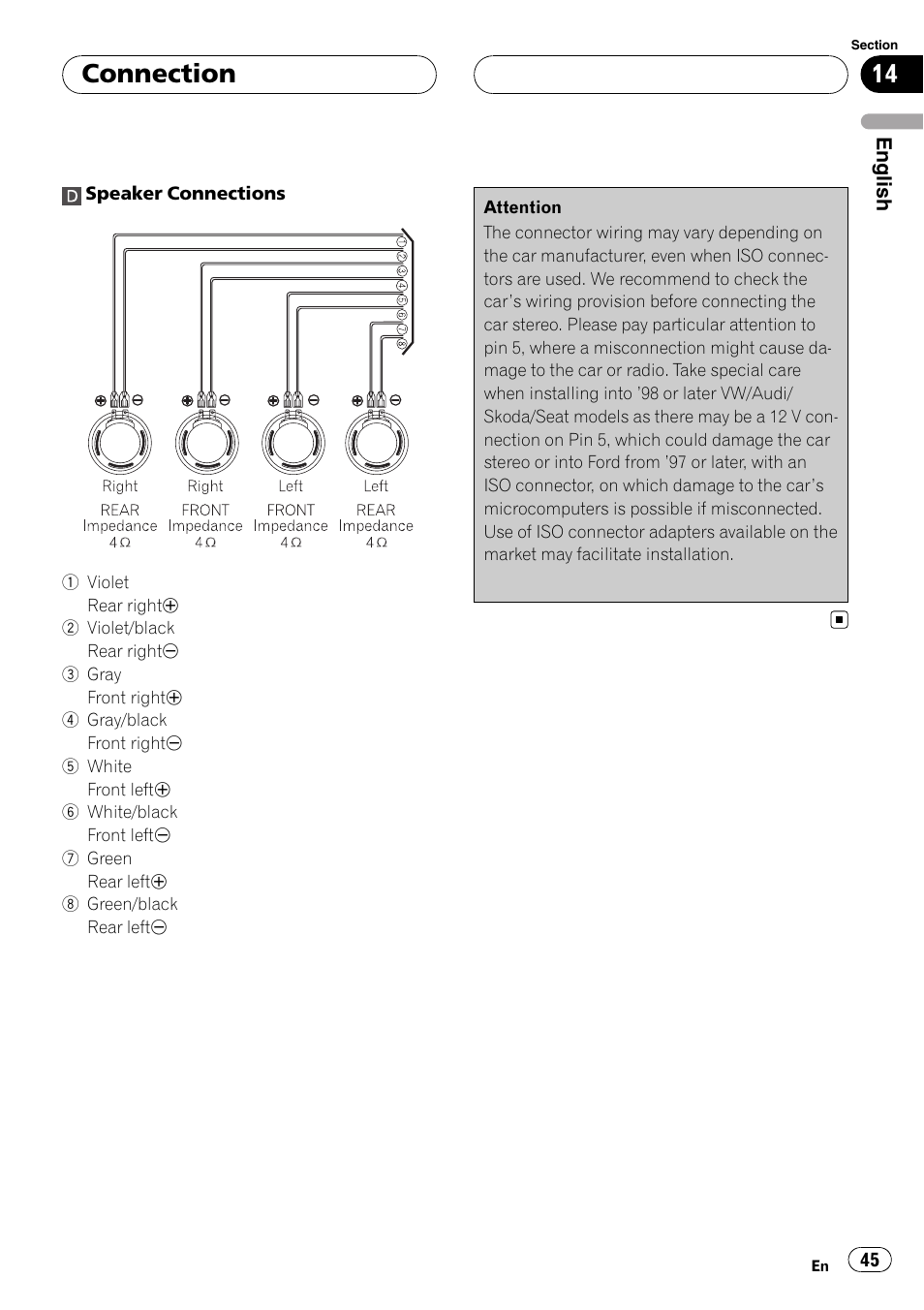 Connection | Pioneer DVH-3950MP User Manual | Page 45 / 154