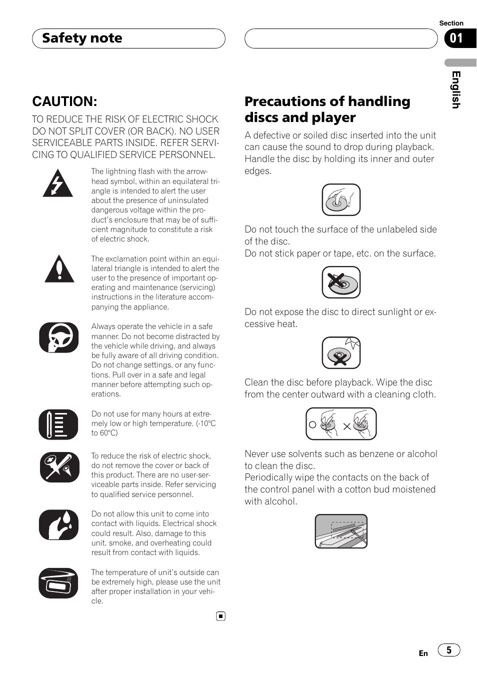 Safety note, Caution, Precautions of handling discs and player | Pioneer DVH-3950MP User Manual | Page 5 / 154