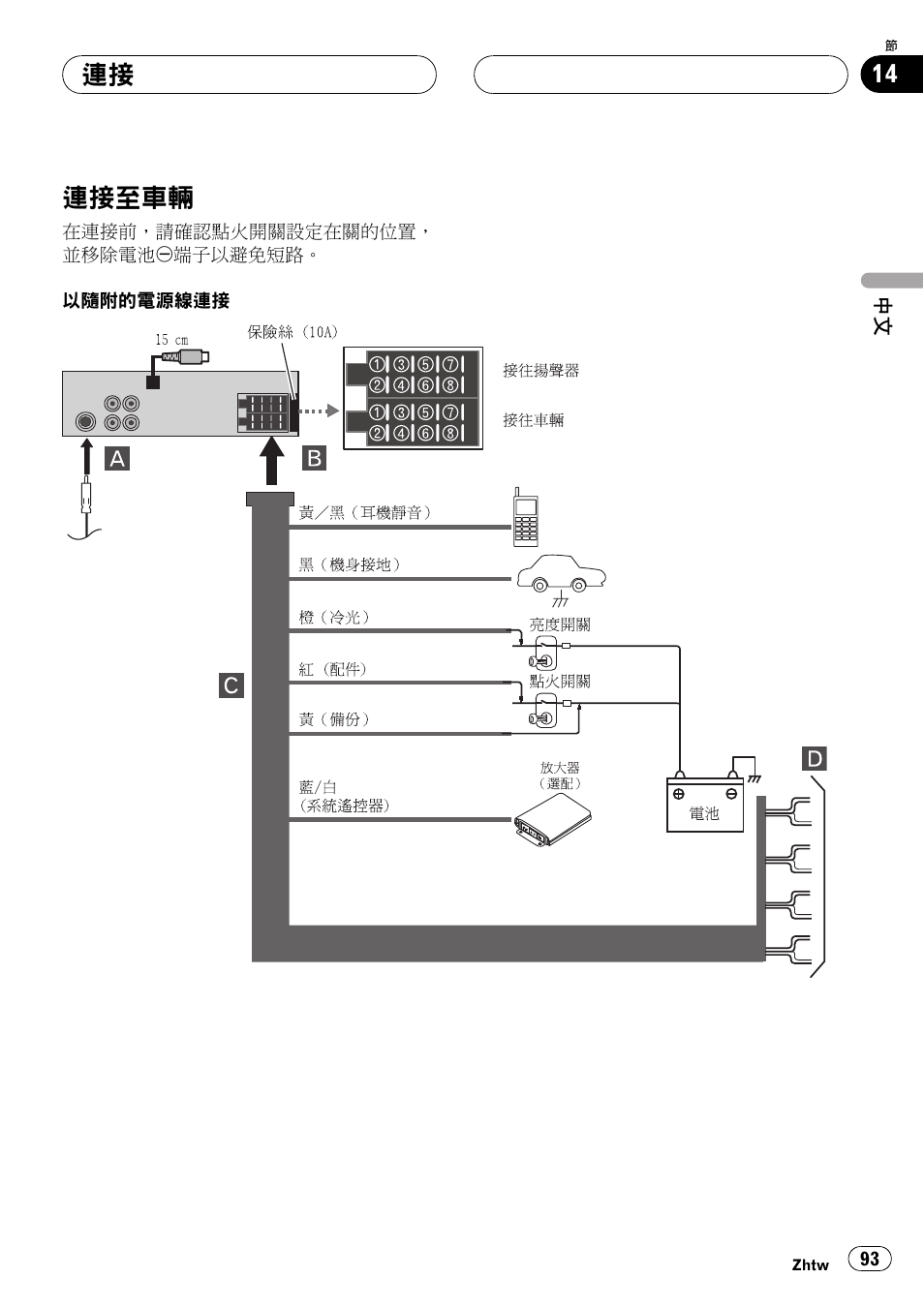 連接至車輛 93, 連接至車輛 | Pioneer DVH-3950MP User Manual | Page 93 / 154