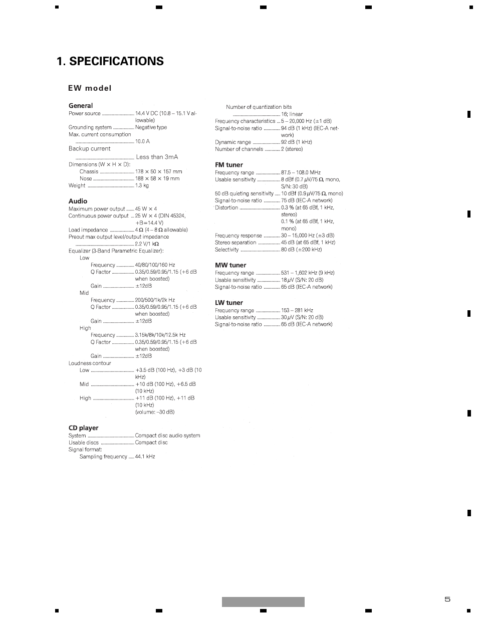 Specifications | Pioneer DEH-1510XU/EE User Manual | Page 5 / 71