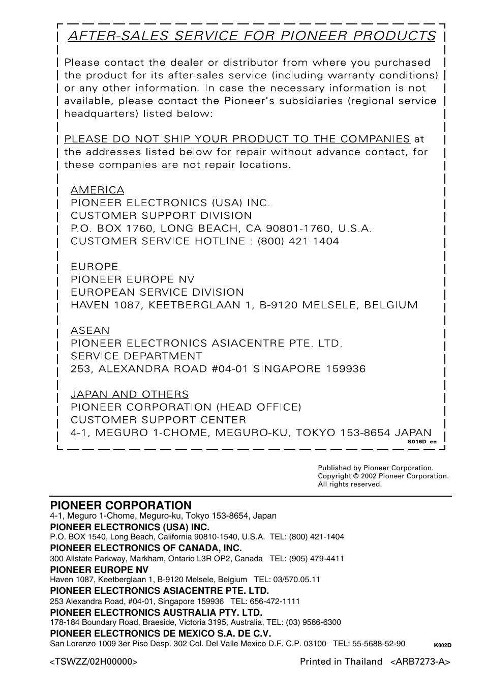 Pioneer corporation | Pioneer XV-DV505 User Manual | Page 76 / 76