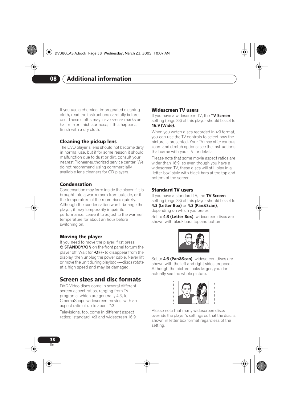 Screen sizes and disc formats, Additional information 08 | Pioneer DV-380-S User Manual | Page 38 / 44