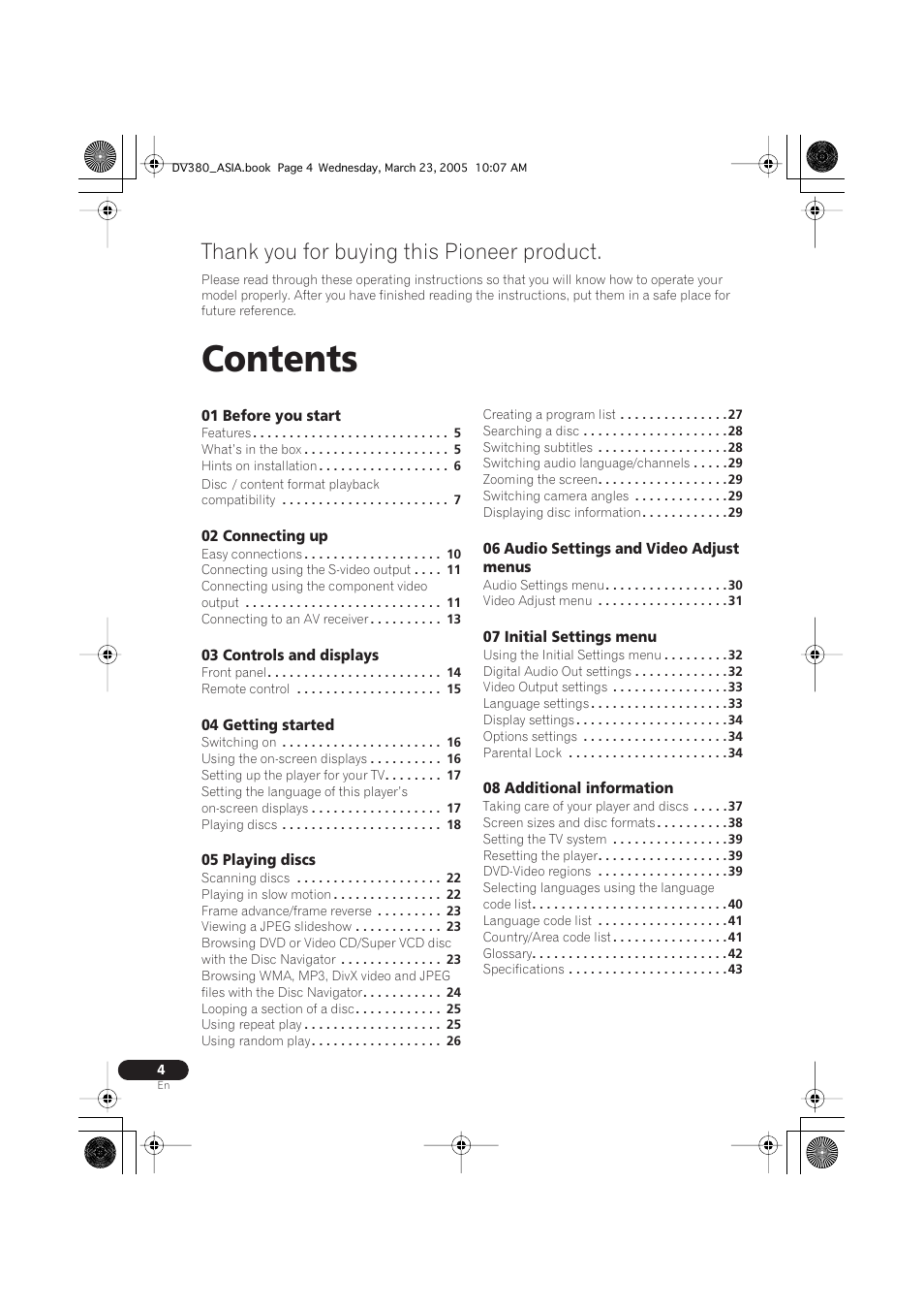 Pioneer DV-380-S User Manual | Page 4 / 44