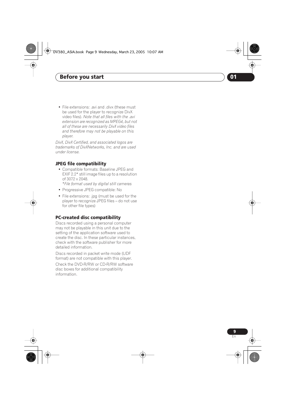Before you start 01 | Pioneer DV-380-S User Manual | Page 9 / 44