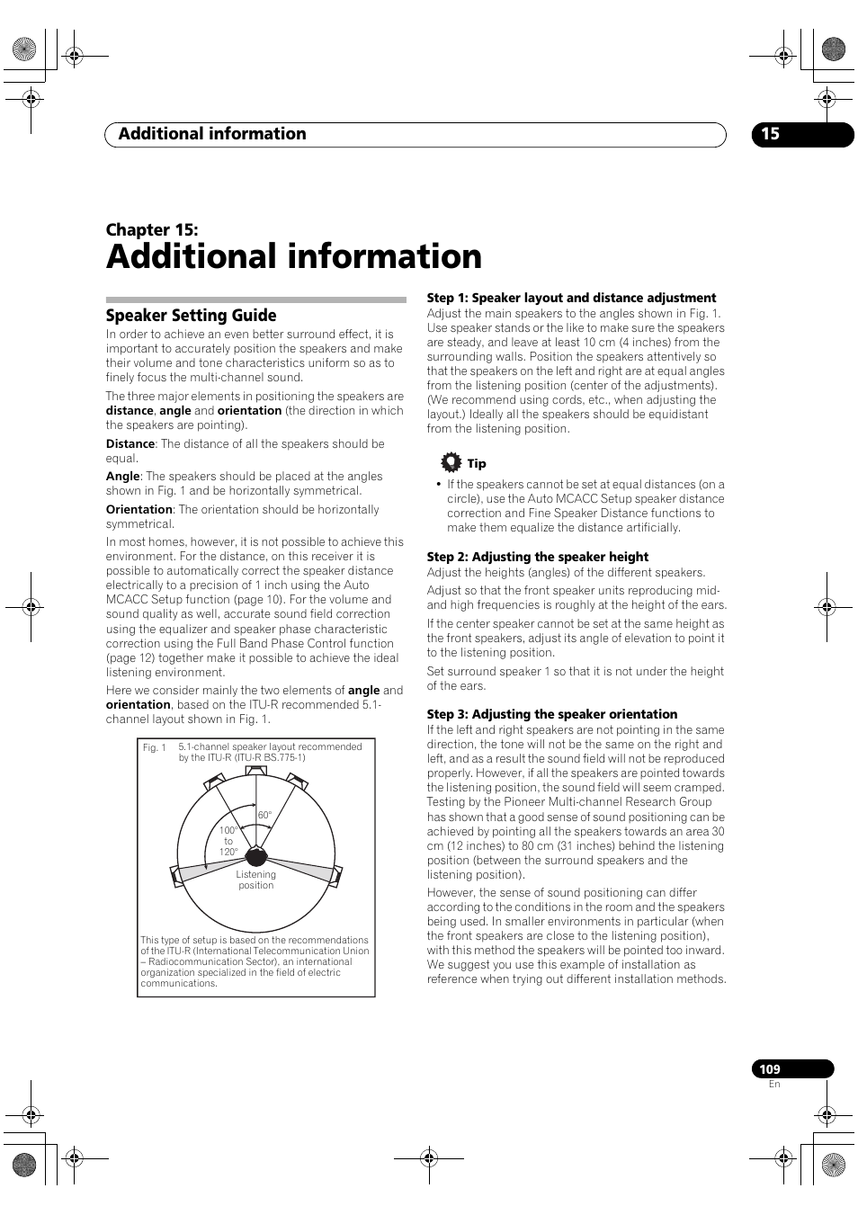 Speaker setting guide, Additional information, Additional information 15 | Chapter 15 | Pioneer Elite SC-07 User Manual | Page 109 / 138