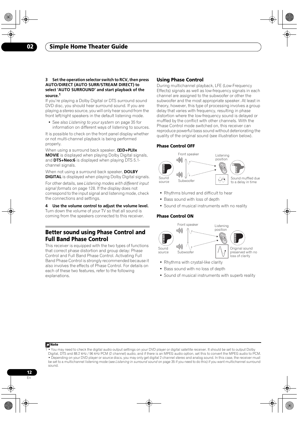 Using phase control, Simple home theater guide 02 | Pioneer Elite SC-07 User Manual | Page 12 / 138