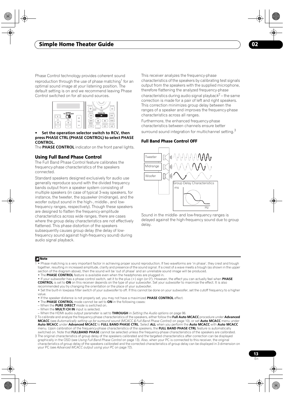 Using full band phase control, Simple home theater guide 02, Full band phase control off | Pioneer Elite SC-07 User Manual | Page 13 / 138