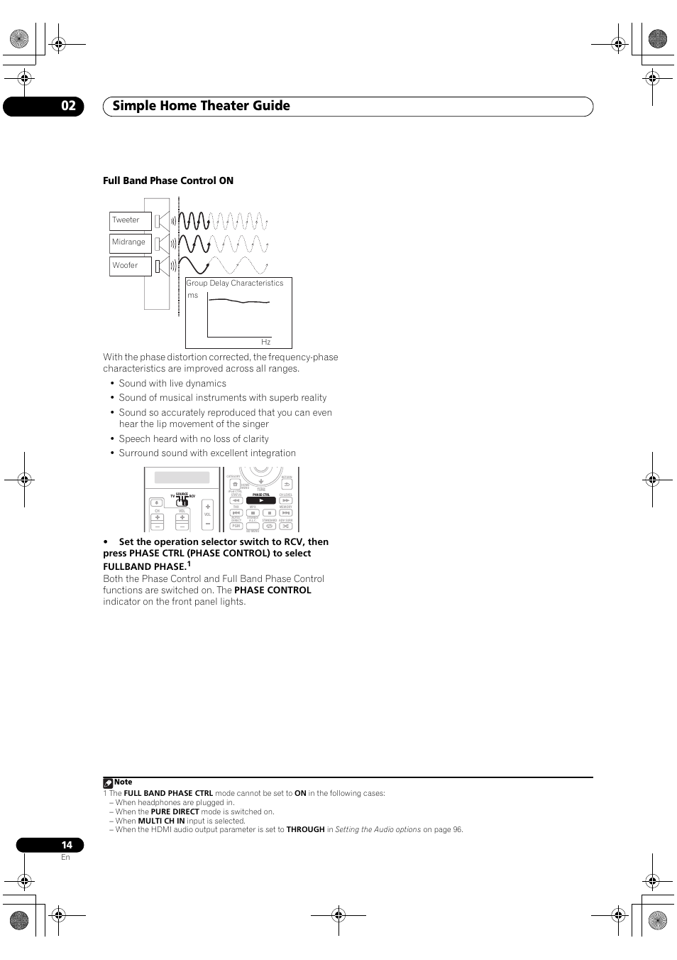 Simple home theater guide 02, Full band phase control on | Pioneer Elite SC-07 User Manual | Page 14 / 138