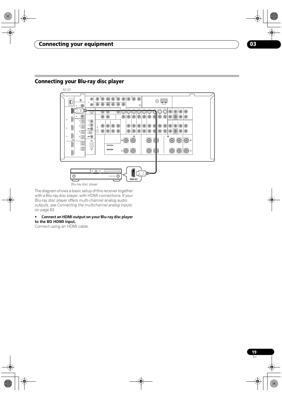 Connecting your blu-ray disc player, Connecting your equipment 03 | Pioneer Elite SC-07 User Manual | Page 19 / 138