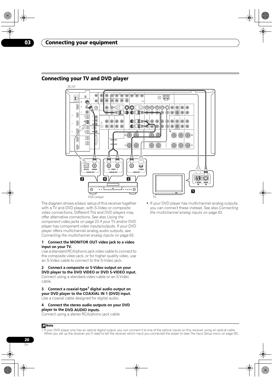 Connecting your tv and dvd player, Connecting your equipment 03 | Pioneer Elite SC-07 User Manual | Page 20 / 138