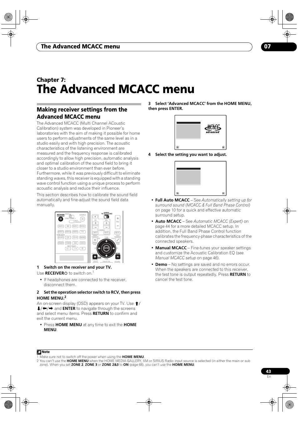 The advanced mcacc menu, The advanced mcacc menu 07, Chapter 7 | Pioneer Elite SC-07 User Manual | Page 43 / 138