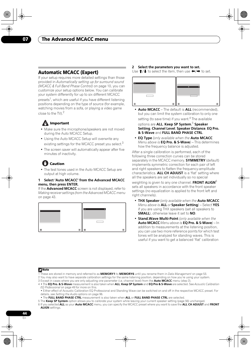 Automatic mcacc (expert), The advanced mcacc menu 07 | Pioneer Elite SC-07 User Manual | Page 44 / 138