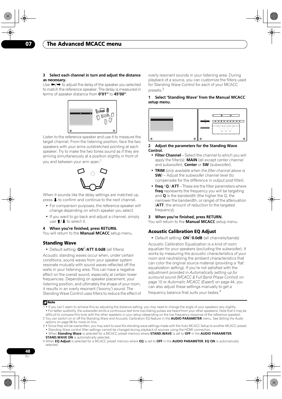Standing wave acoustic calibration eq adjust, The advanced mcacc menu 07, Standing wave | Acoustic calibration eq adjust, Default setting: on | Pioneer Elite SC-07 User Manual | Page 48 / 138