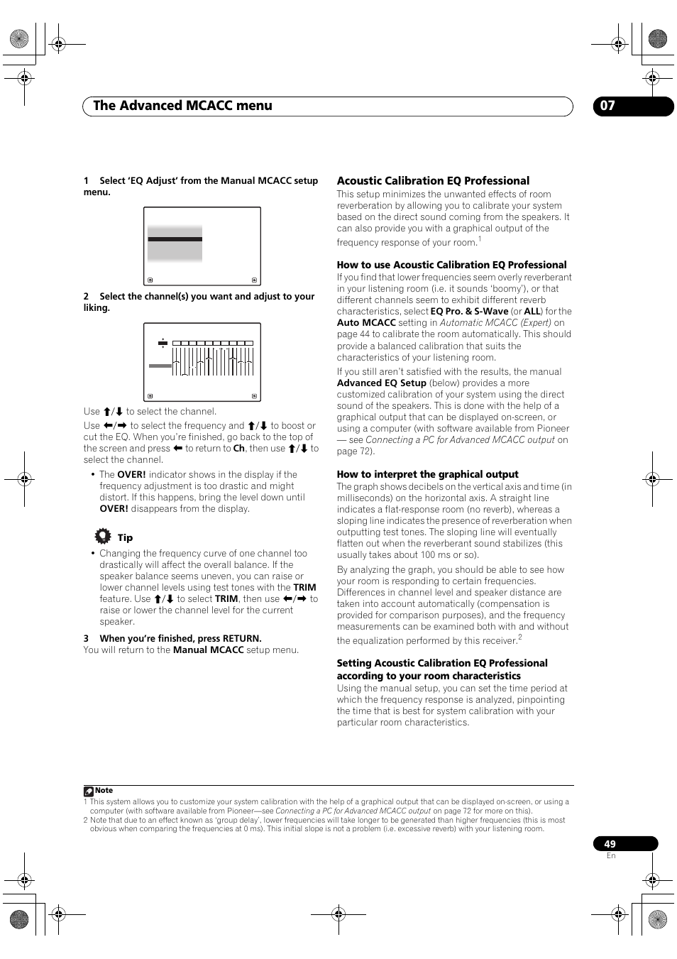 Acoustic calibration eq professional, The advanced mcacc menu 07, How to use acoustic calibration eq professional | How to interpret the graphical output | Pioneer Elite SC-07 User Manual | Page 49 / 138