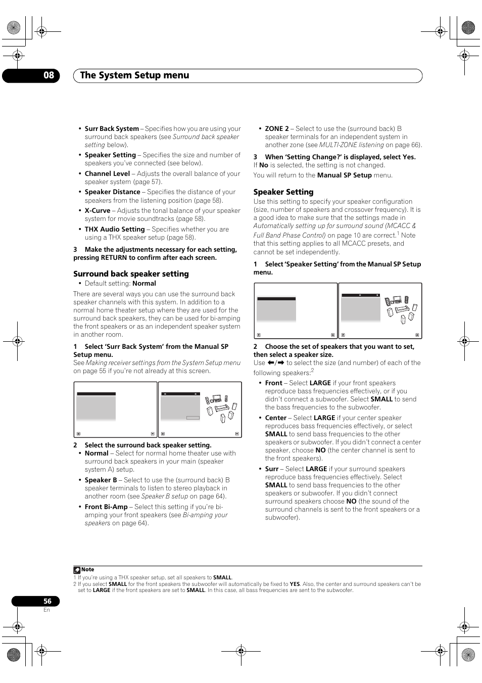 Surround back speaker setting speaker setting, The system setup menu 08, Surround back speaker setting | Speaker setting | Pioneer Elite SC-07 User Manual | Page 56 / 138