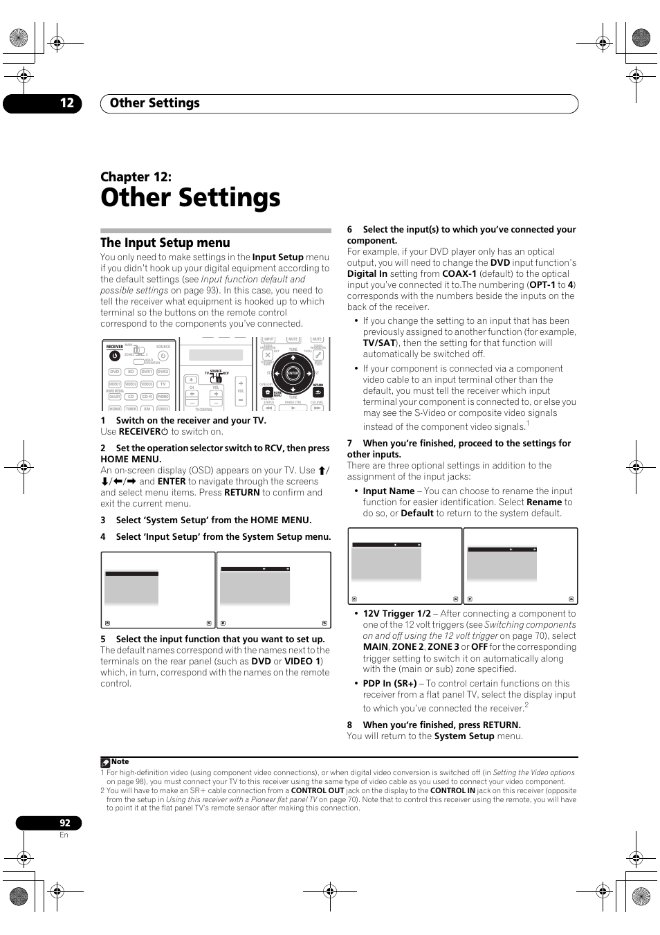 The input setup menu, Other settings, Other settings 12 | Chapter 12 | Pioneer Elite SC-07 User Manual | Page 92 / 138