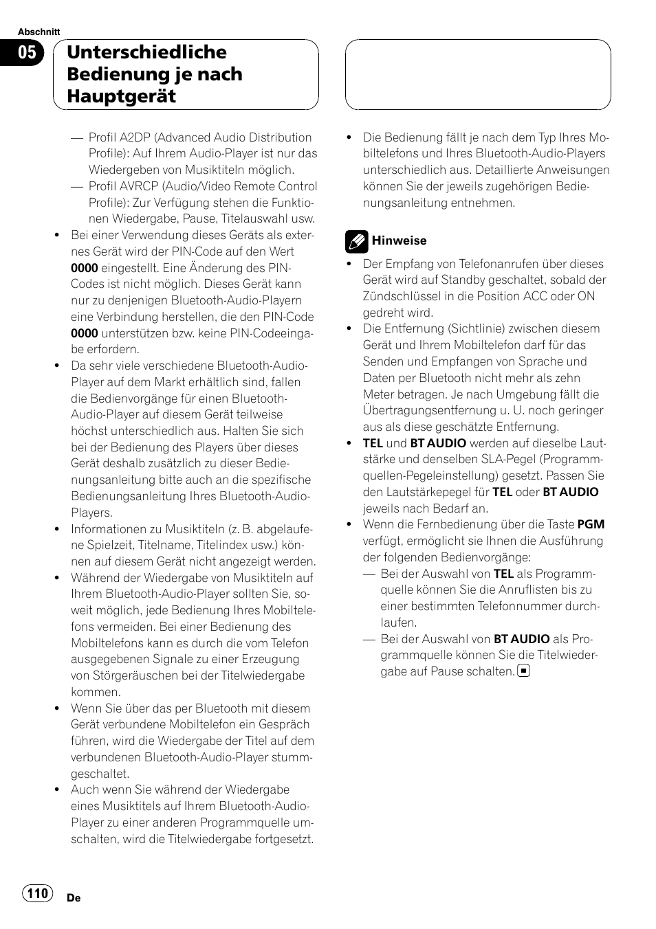 Unterschiedliche bedienung je nach hauptgerät | Pioneer CD-BTB20 User Manual | Page 110 / 169