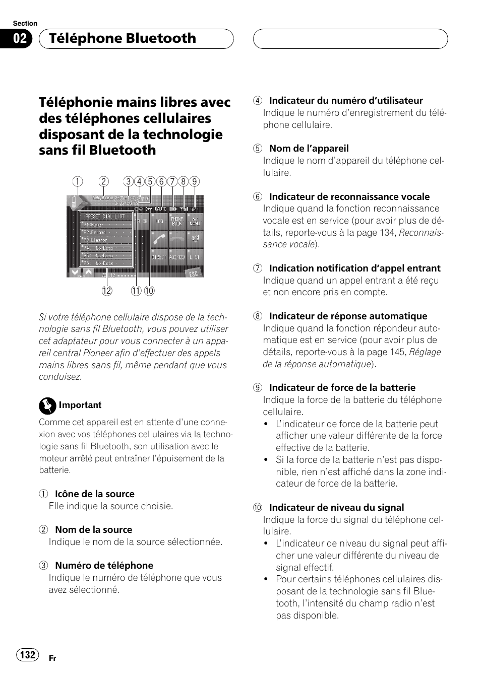 Téléphone bluetooth | Pioneer CD-BTB20 User Manual | Page 132 / 169