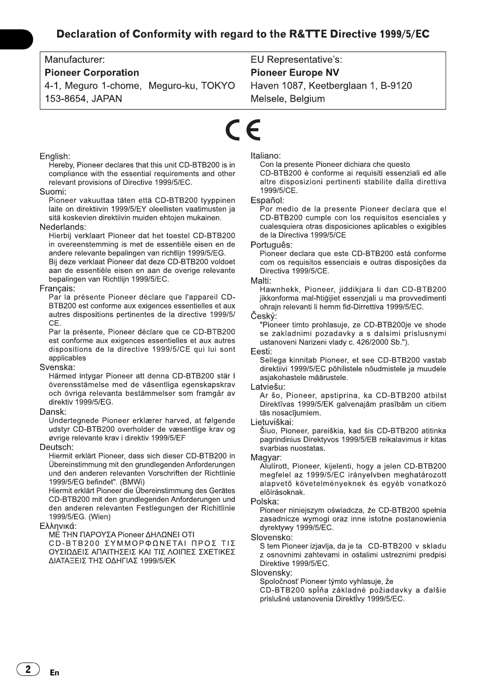 Pioneer CD-BTB20 User Manual | Page 2 / 169