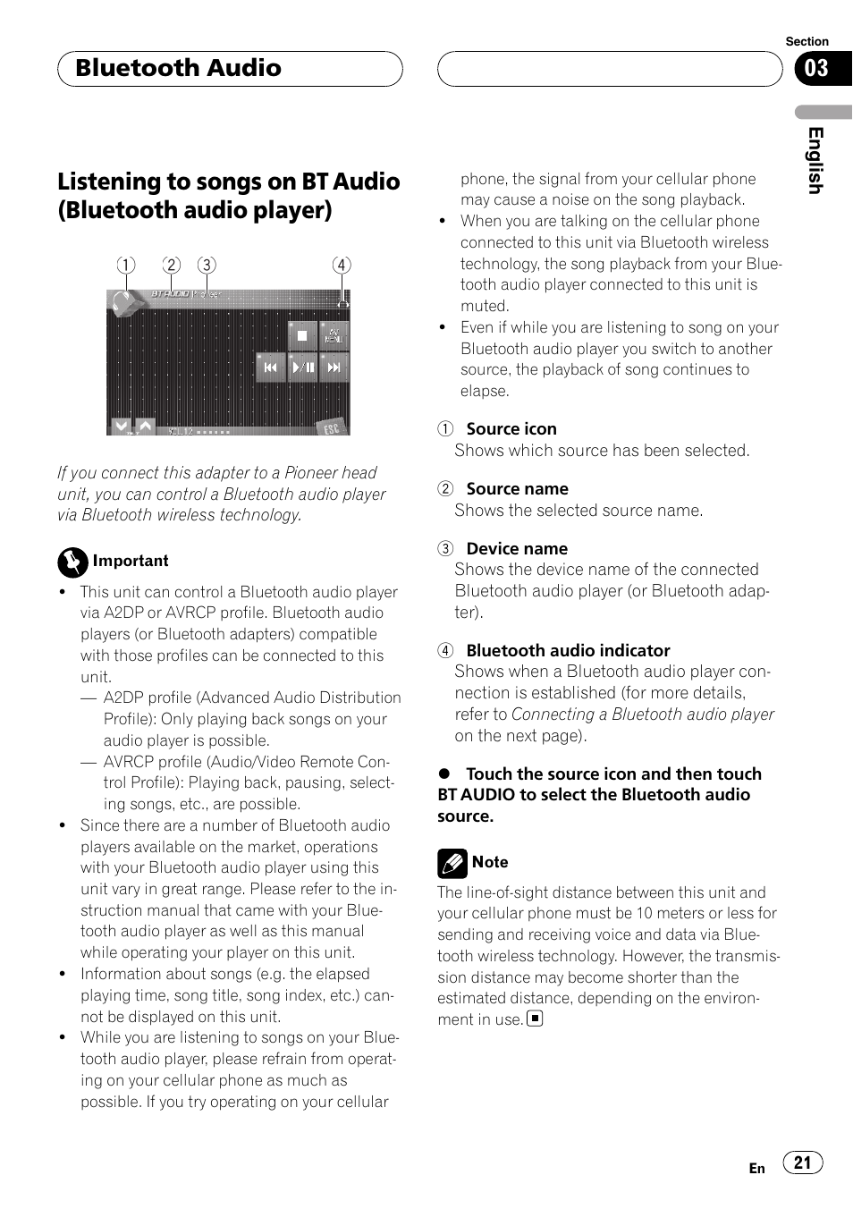 Audio player), Bluetooth audio | Pioneer CD-BTB20 User Manual | Page 21 / 169