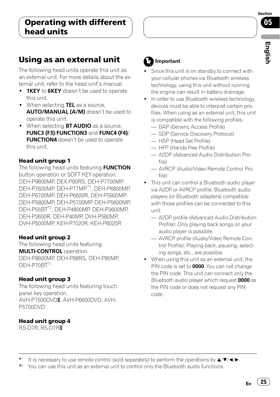 Using as an external unit, Operating with different head units | Pioneer CD-BTB20 User Manual | Page 25 / 169
