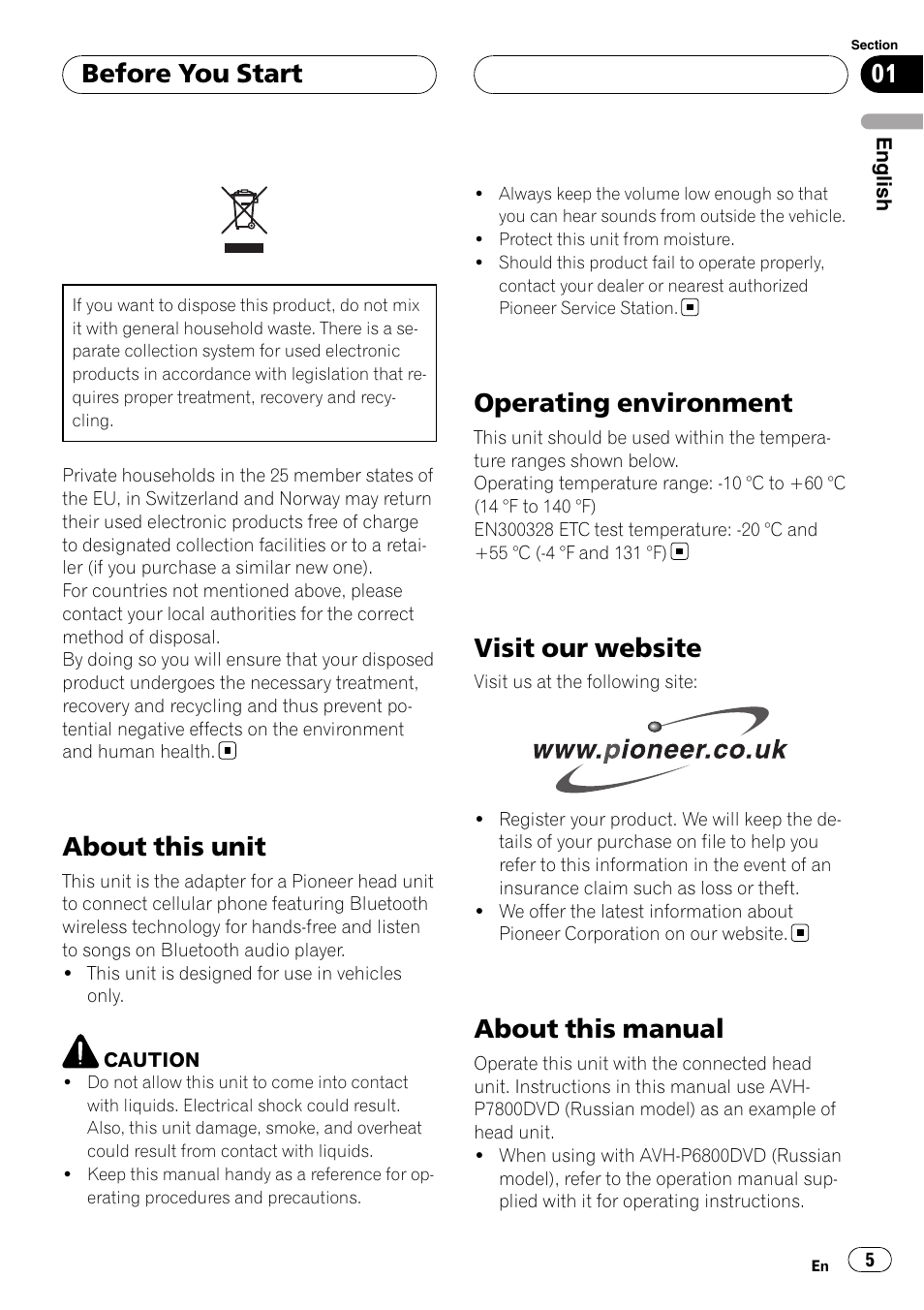 Before you start, About this unit, Operating environment | Visit our website, About this manual | Pioneer CD-BTB20 User Manual | Page 5 / 169