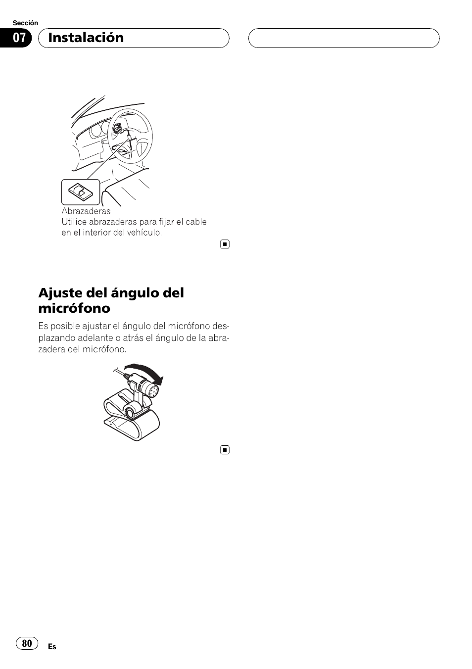 Ajuste del ángulo del micrófono, Instalación | Pioneer CD-BTB20 User Manual | Page 80 / 169