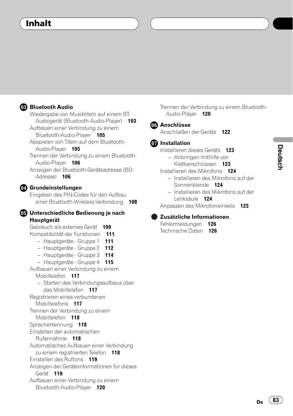 Inhalt | Pioneer CD-BTB20 User Manual | Page 83 / 169