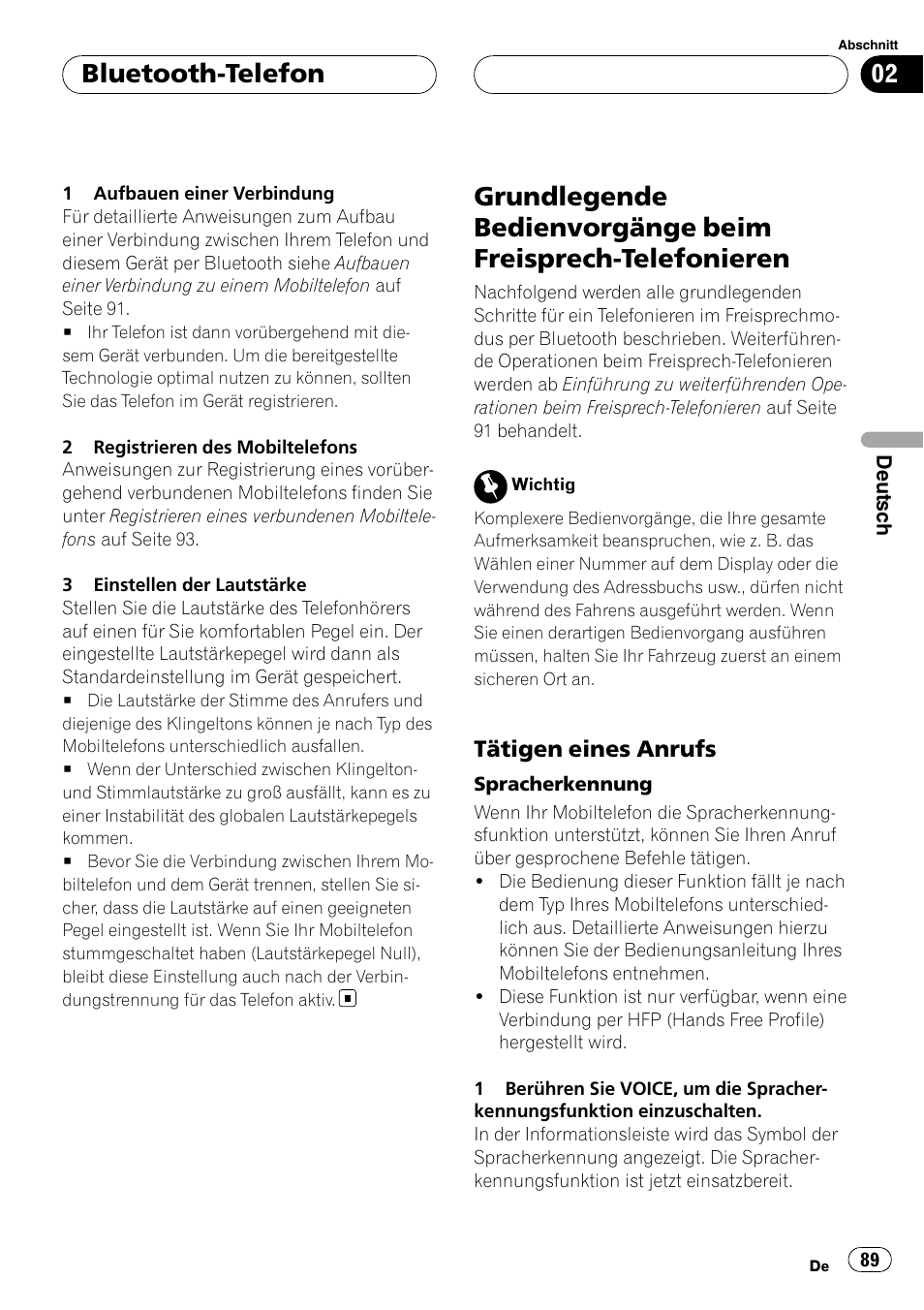 Grundlegende bedienvorgänge beim, Freisprech-telefonieren, Tätigen eines anrufs 89 | Bluetooth-telefon | Pioneer CD-BTB20 User Manual | Page 89 / 169