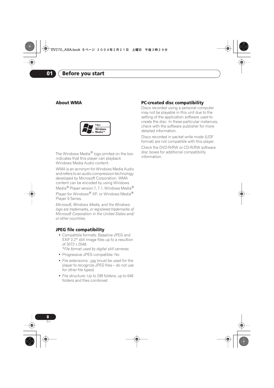 Before you start 01 | Pioneer DV-373-K User Manual | Page 8 / 41