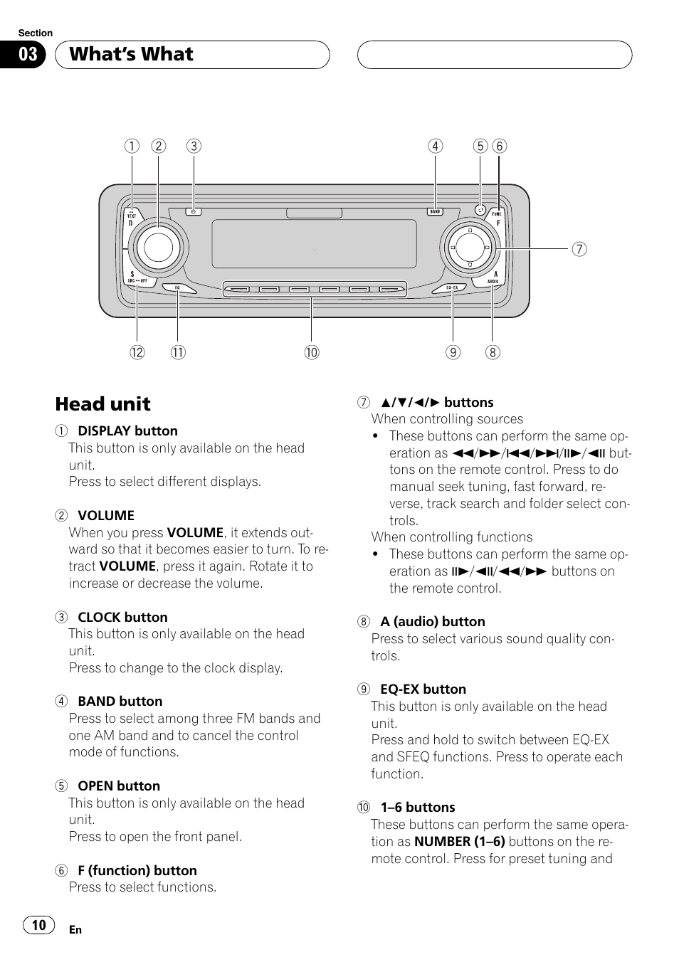 Whats what head unit 10, Head unit, Whats what | Pioneer DVH-P5650MP User Manual | Page 10 / 102
