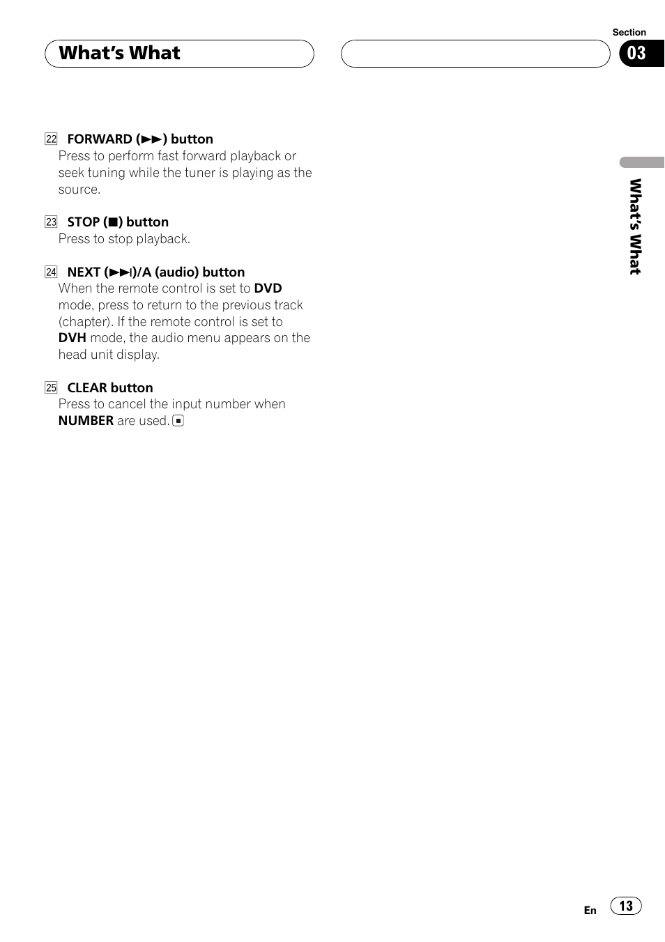 Whats what | Pioneer DVH-P5650MP User Manual | Page 13 / 102