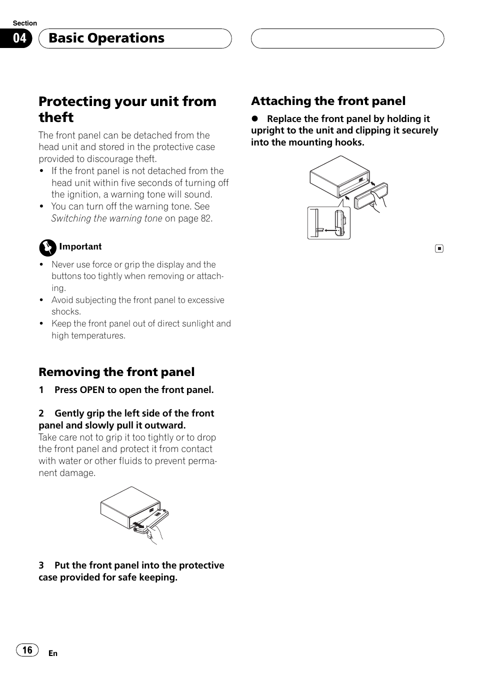 Protecting your unit from theft 16, Protecting your unit from theft, Basic operations | Pioneer DVH-P5650MP User Manual | Page 16 / 102