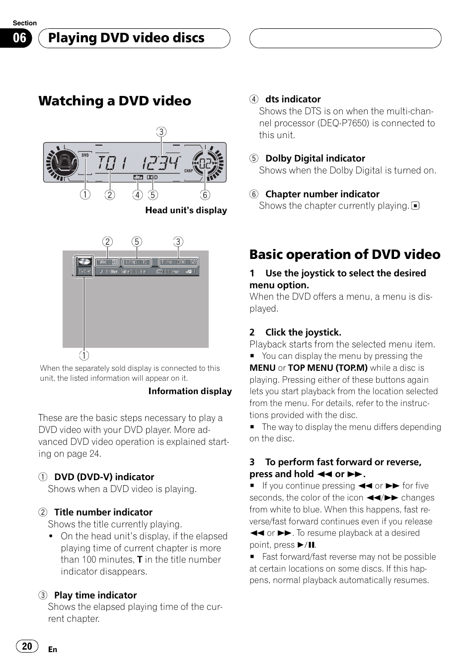 Watching a dvd video, Basic operation of dvd video, Playing dvd video discs | Pioneer DVH-P5650MP User Manual | Page 20 / 102