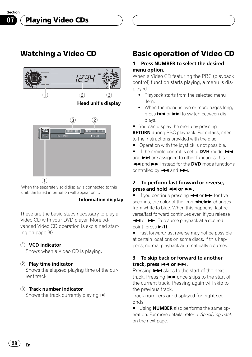 Watching a video cd, Basic operation of video cd, Playing video cds | Pioneer DVH-P5650MP User Manual | Page 28 / 102