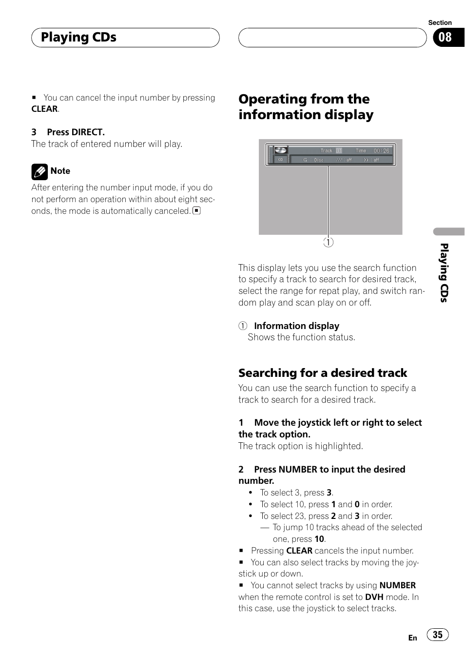 Operating from the information display 35, Operating from the information display, Playing cds | Pioneer DVH-P5650MP User Manual | Page 35 / 102