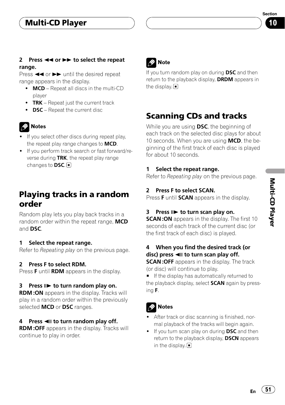 Playing tracks in a random order, Scanning cds and tracks, Multi-cd player | Pioneer DVH-P5650MP User Manual | Page 51 / 102