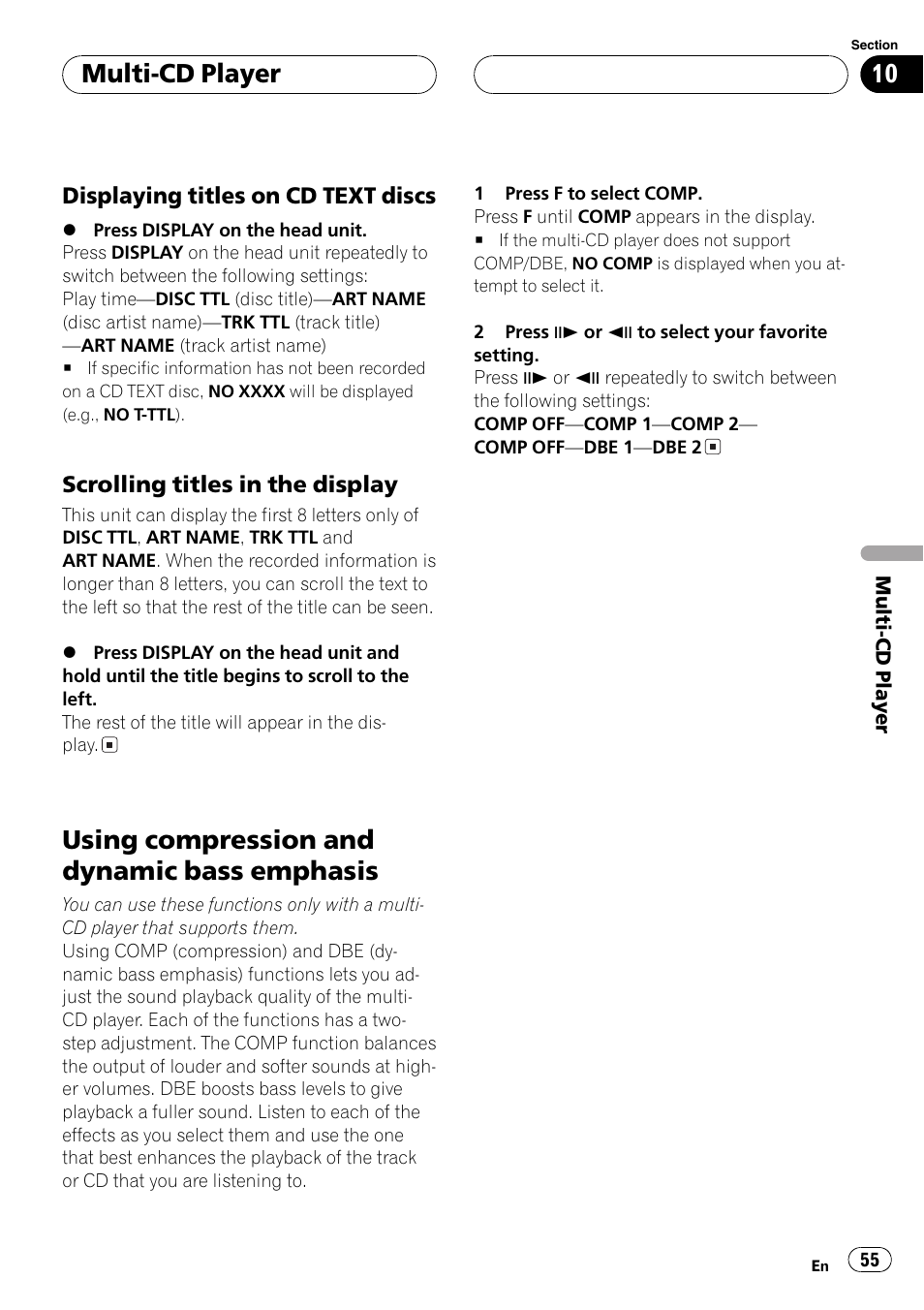 Using compression and dynamic bass, Emphasis 55, Using compression and dynamic bass emphasis | Multi-cd player | Pioneer DVH-P5650MP User Manual | Page 55 / 102