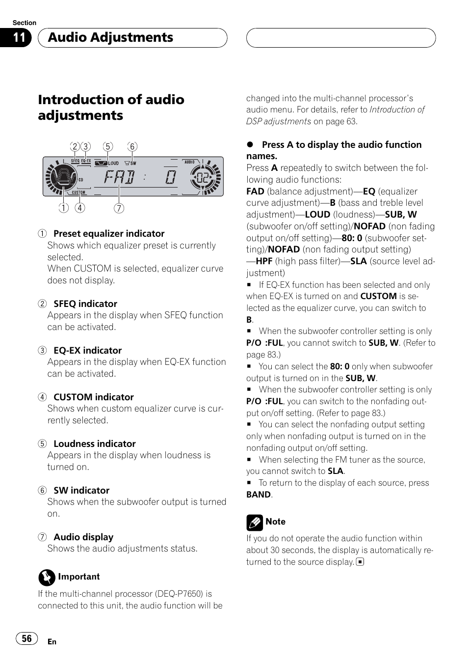 Introduction of audio adjustments, Audio adjustments | Pioneer DVH-P5650MP User Manual | Page 56 / 102