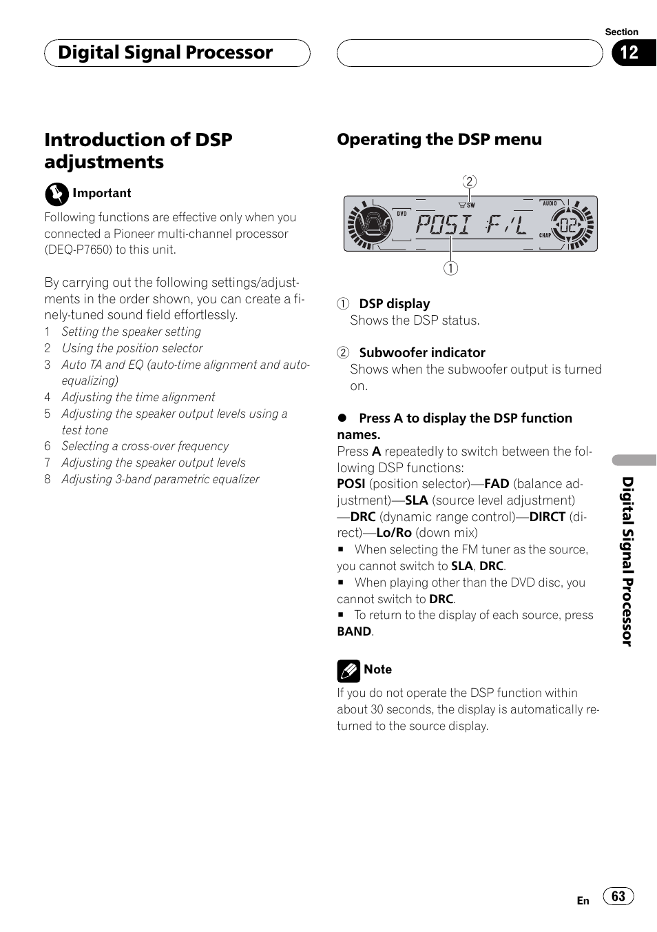 Introduction of dsp adjustments, Digital signal processor | Pioneer DVH-P5650MP User Manual | Page 63 / 102