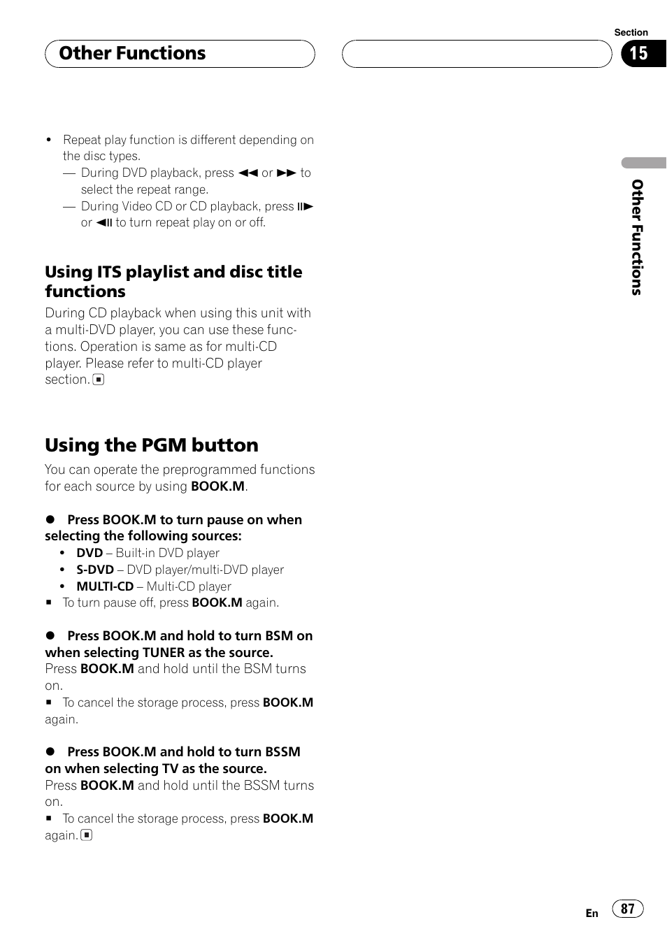 Using the pgm button 87, Using the, Using its playlist and disc title functions | Using the pgm button, Other functions | Pioneer DVH-P5650MP User Manual | Page 87 / 102