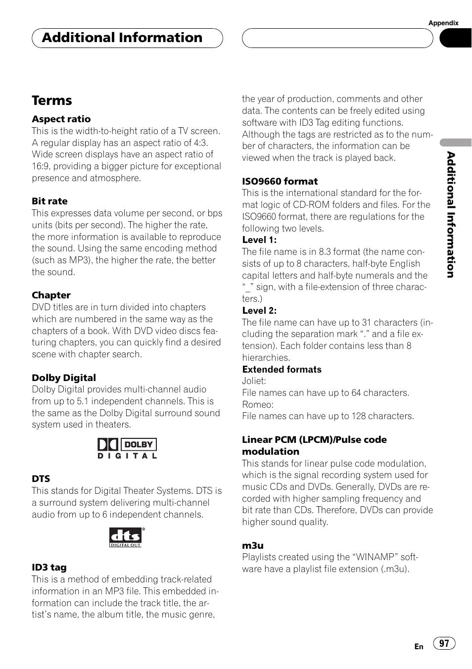 Terms 97, Terms, Additional information | Pioneer DVH-P5650MP User Manual | Page 97 / 102