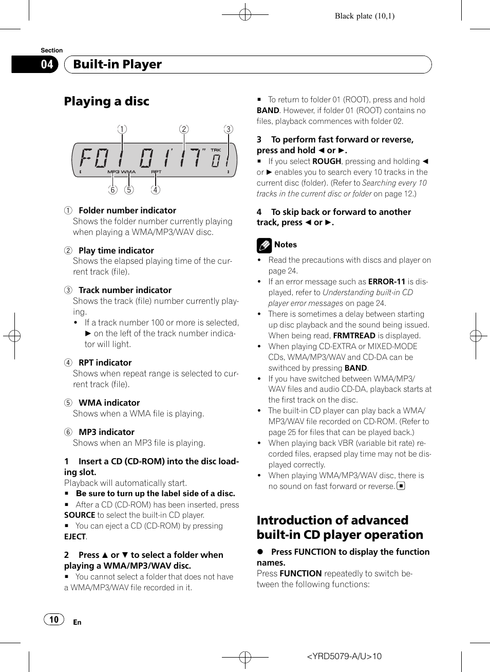 Built-in player playing a disc, Introduction of advanced built-in cd player, Operation | Playing a disc, Built-in player | Pioneer Super Tuner III D DEH-P3950MP User Manual | Page 10 / 92