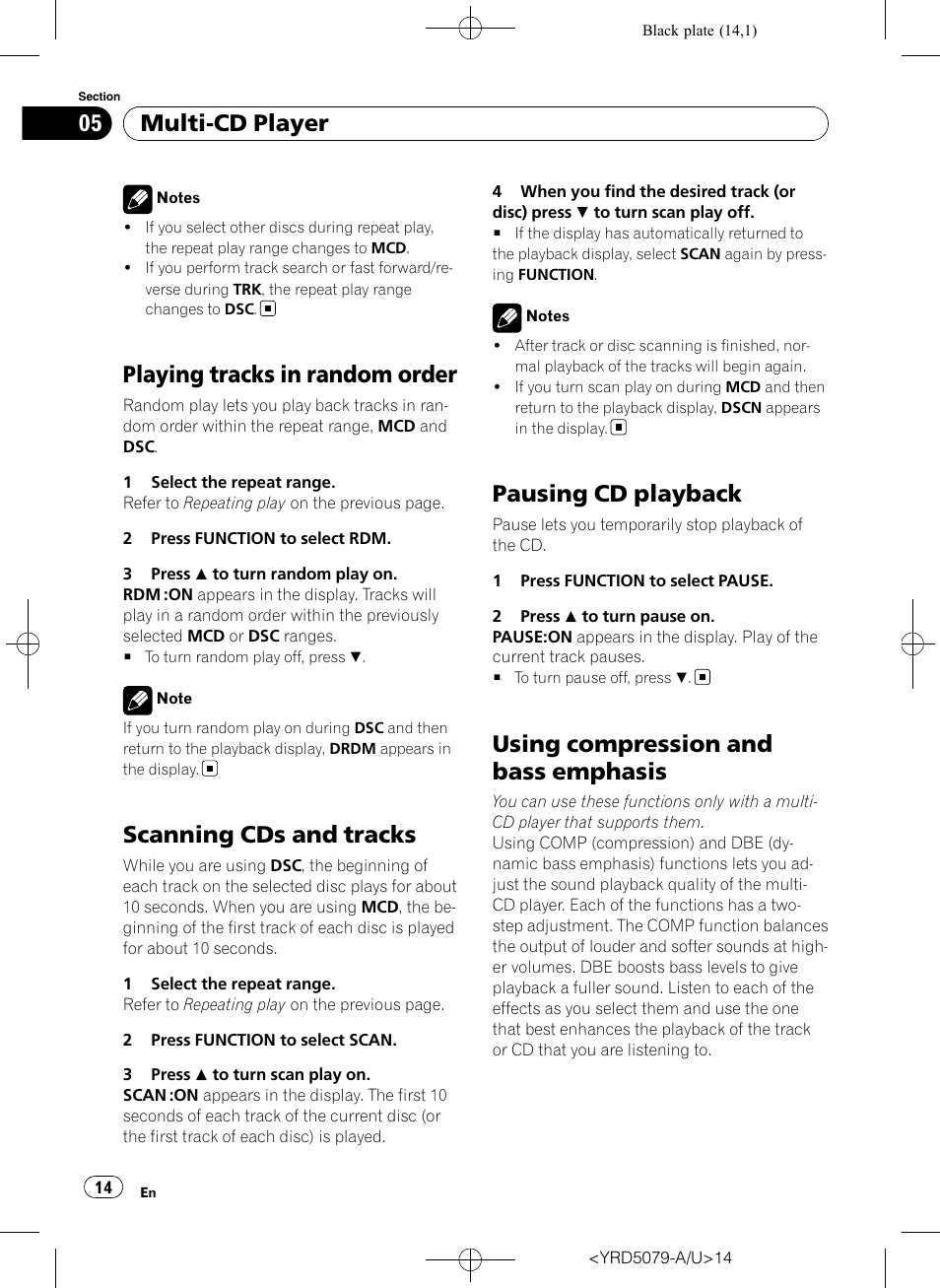 Playing tracks in random order, Scanning cds and tracks, Pausing cd playback | Using compression and bass emphasis, Multi-cd player | Pioneer Super Tuner III D DEH-P3950MP User Manual | Page 14 / 92