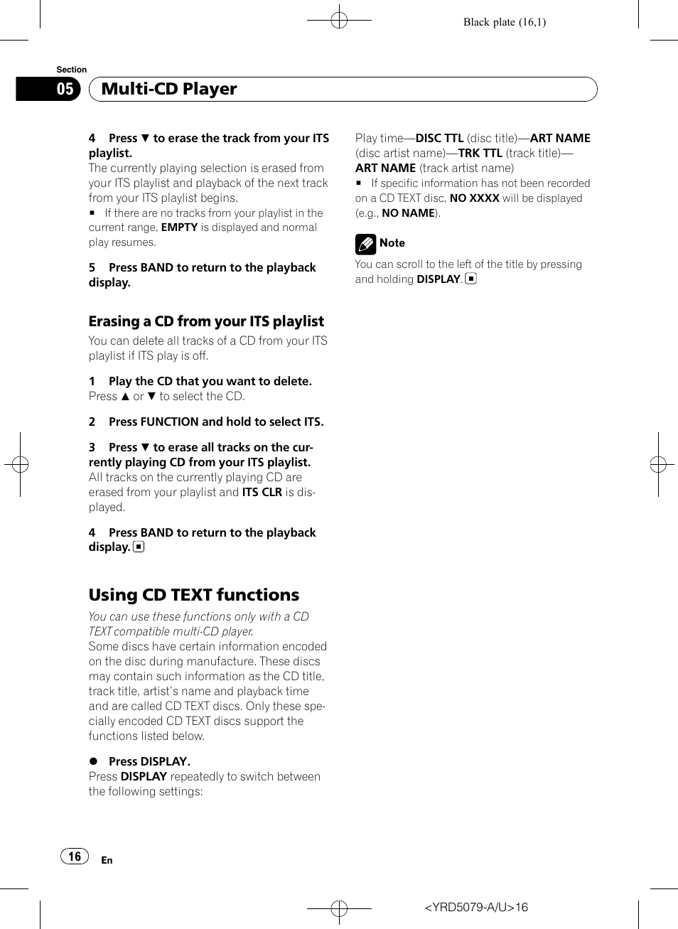 Erasing a cd from your its playlist 16, Using cd text functions, Multi-cd player | Erasing a cd from your its playlist | Pioneer Super Tuner III D DEH-P3950MP User Manual | Page 16 / 92