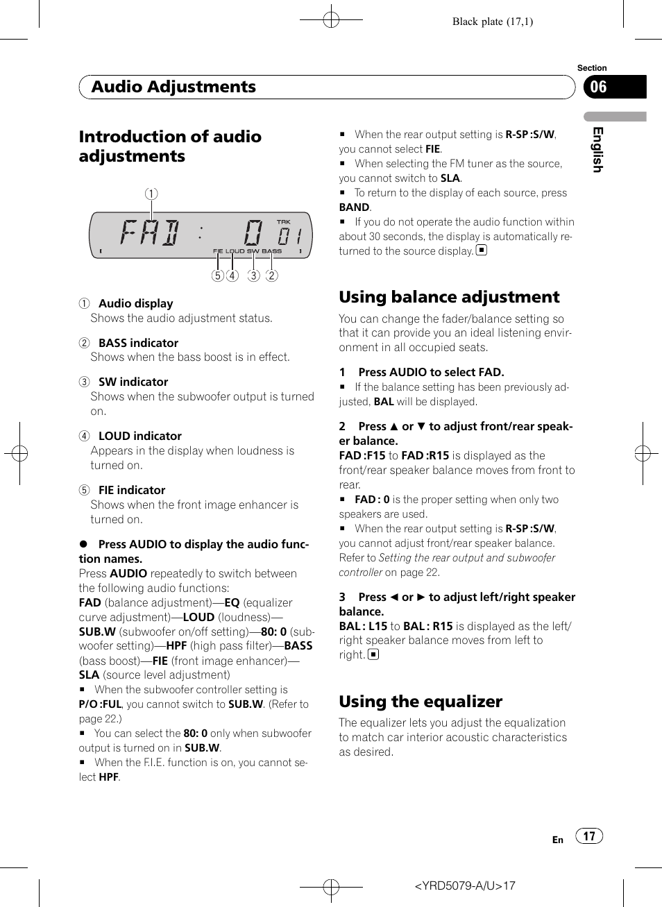 Using balance adjustment, Using the equalizer, Introduction of audio adjustments | Audio adjustments | Pioneer Super Tuner III D DEH-P3950MP User Manual | Page 17 / 92