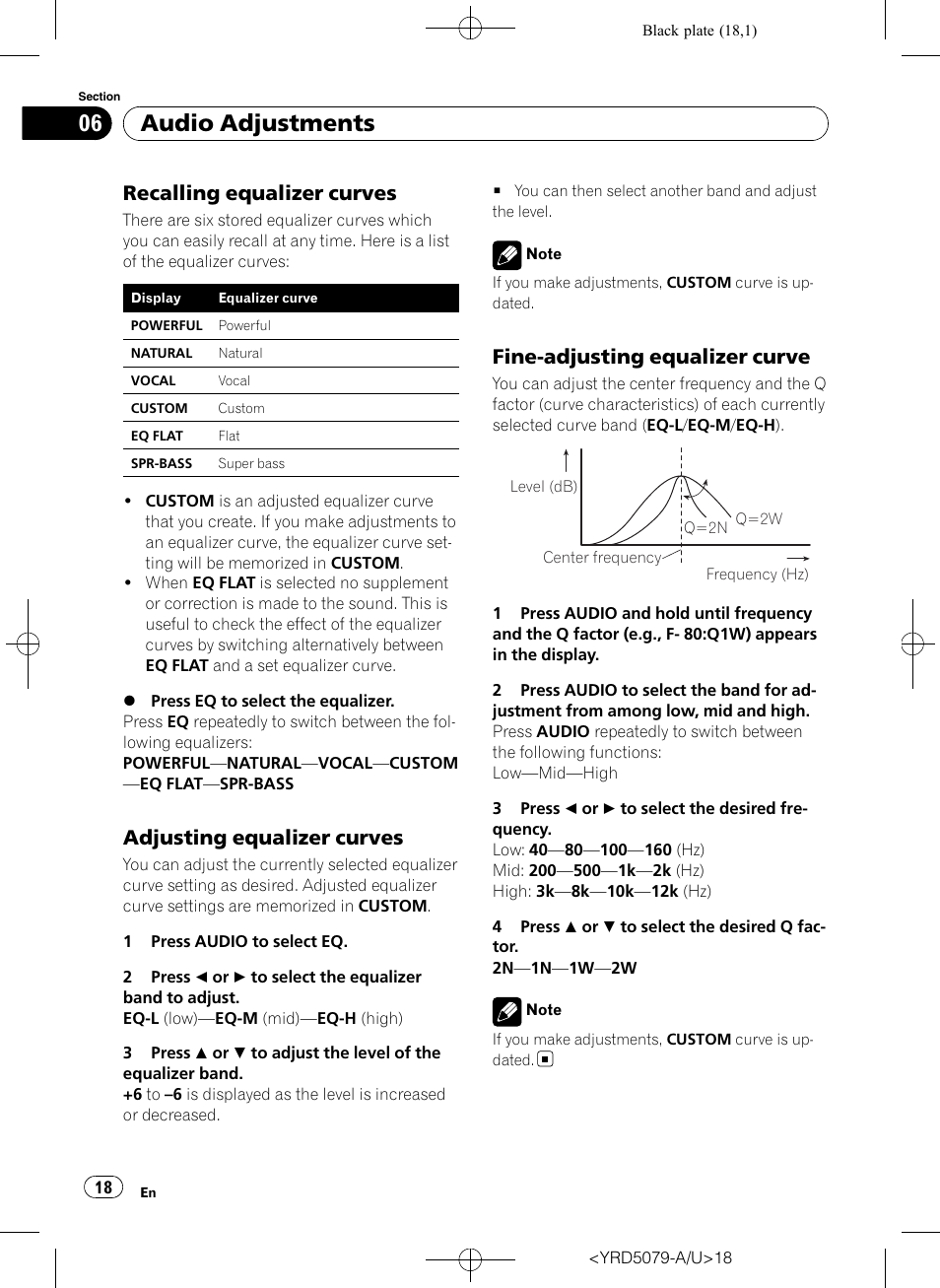 Recalling equalizer curves 18, Adjusting equalizer curves 18, Fine-adjusting equalizer curve 18 | Audio adjustments, Recalling equalizer curves, Adjusting equalizer curves, Fine-adjusting equalizer curve | Pioneer Super Tuner III D DEH-P3950MP User Manual | Page 18 / 92