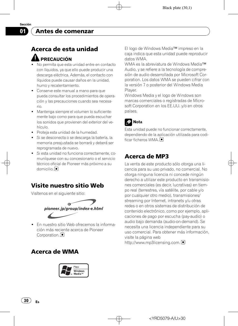 Antes de comenzar, Acerca de esta unidad, Visite nuestro sitio web | Acerca de wma, Acerca de mp3 | Pioneer Super Tuner III D DEH-P3950MP User Manual | Page 30 / 92