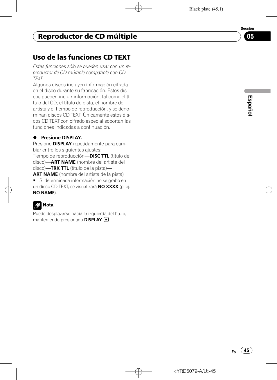 Uso de las funciones cd text, Reproductor de cd múltiple | Pioneer Super Tuner III D DEH-P3950MP User Manual | Page 45 / 92